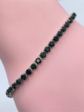 Green CZ Tennis Bracelet Silver  Adjustable Elegant Gothic Glam